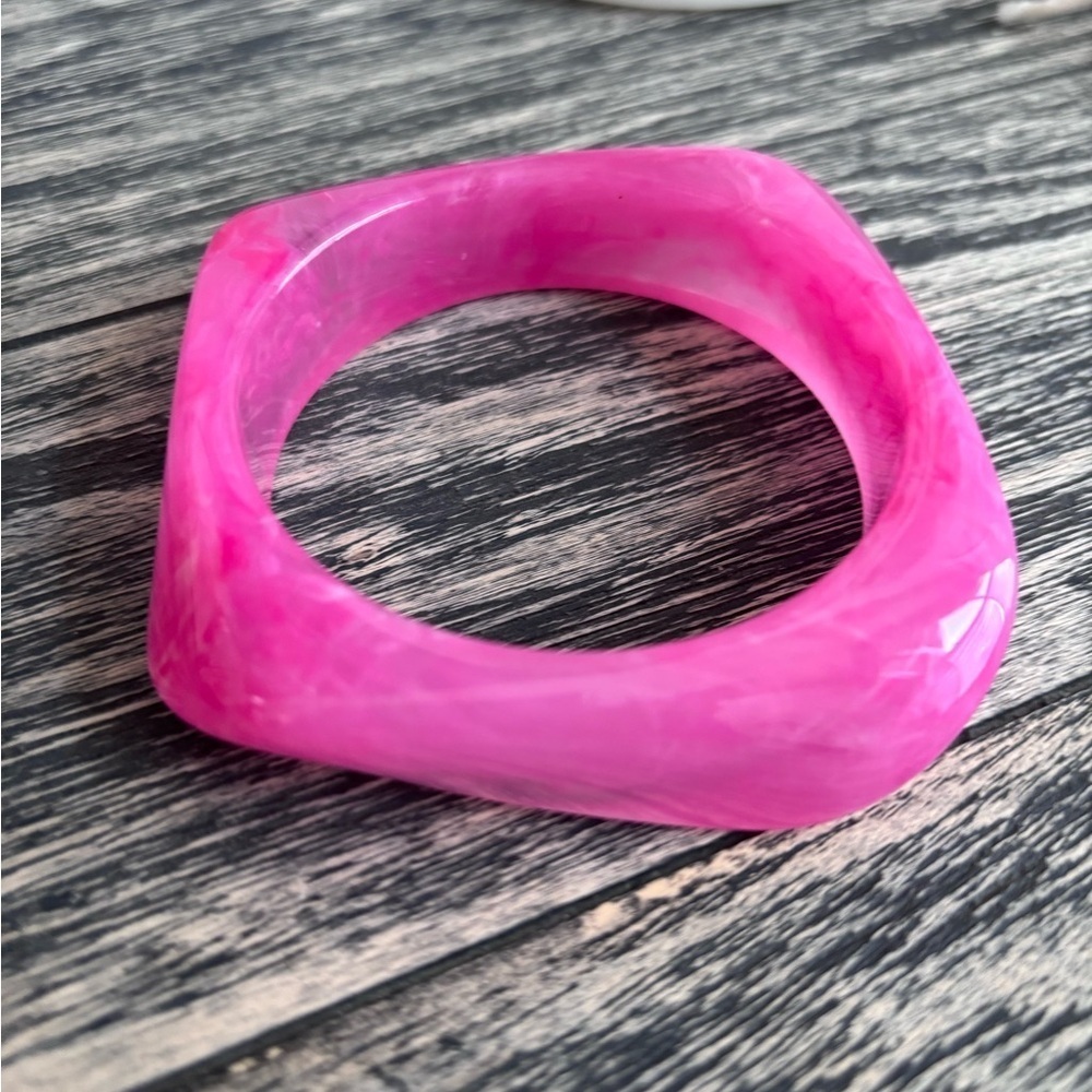 Pink Square Bangle Bracelet - Picture 2 of 2